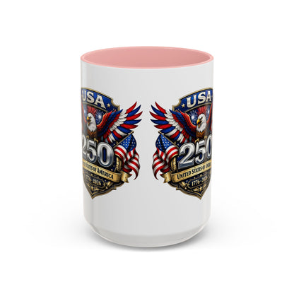 USA 250th Anniversary Accent Coffee Mug – Patriotic Eagle & Flag 1776–2026