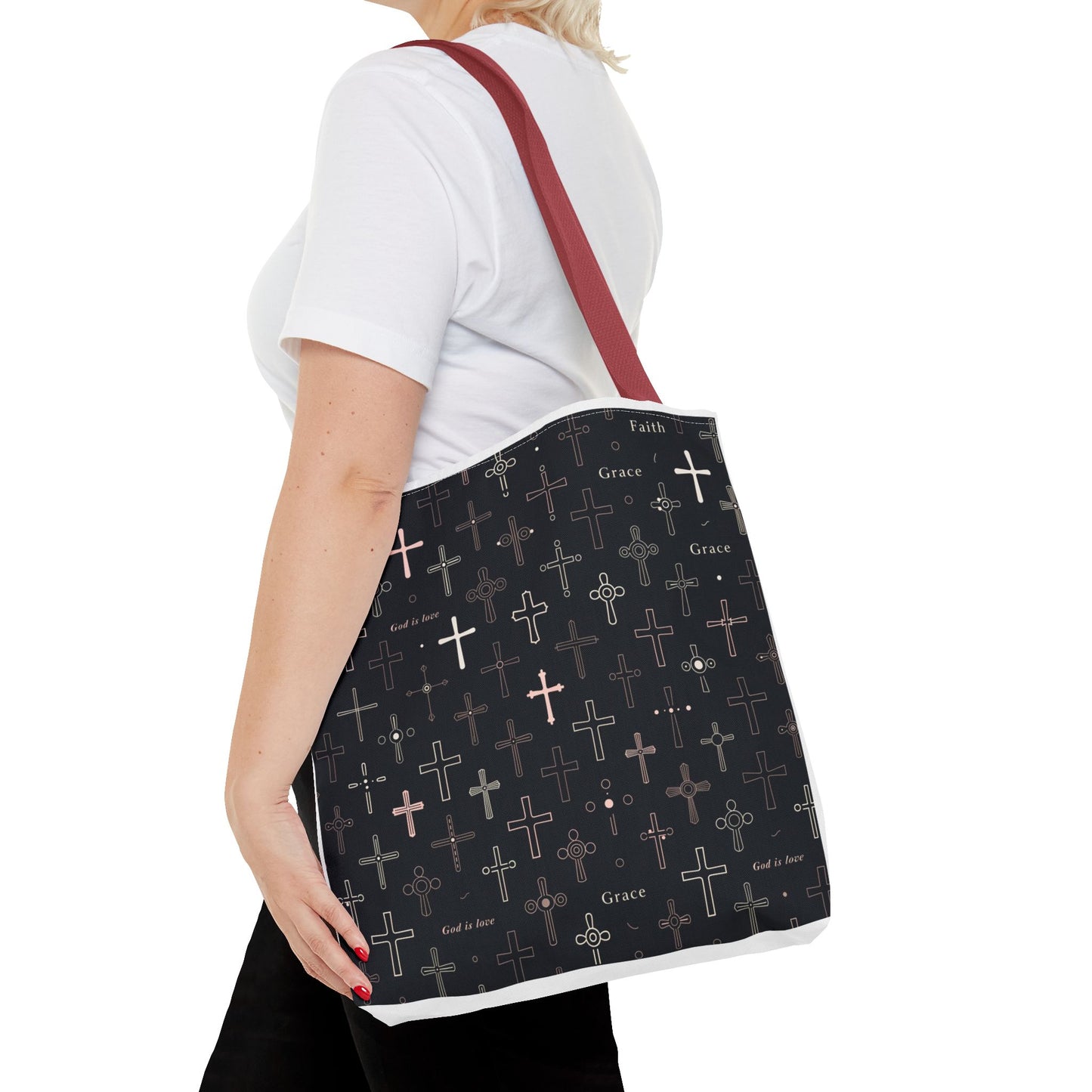 Cross Pattern Tote Bag — Faith & Grace Religious All-Over Print Tote