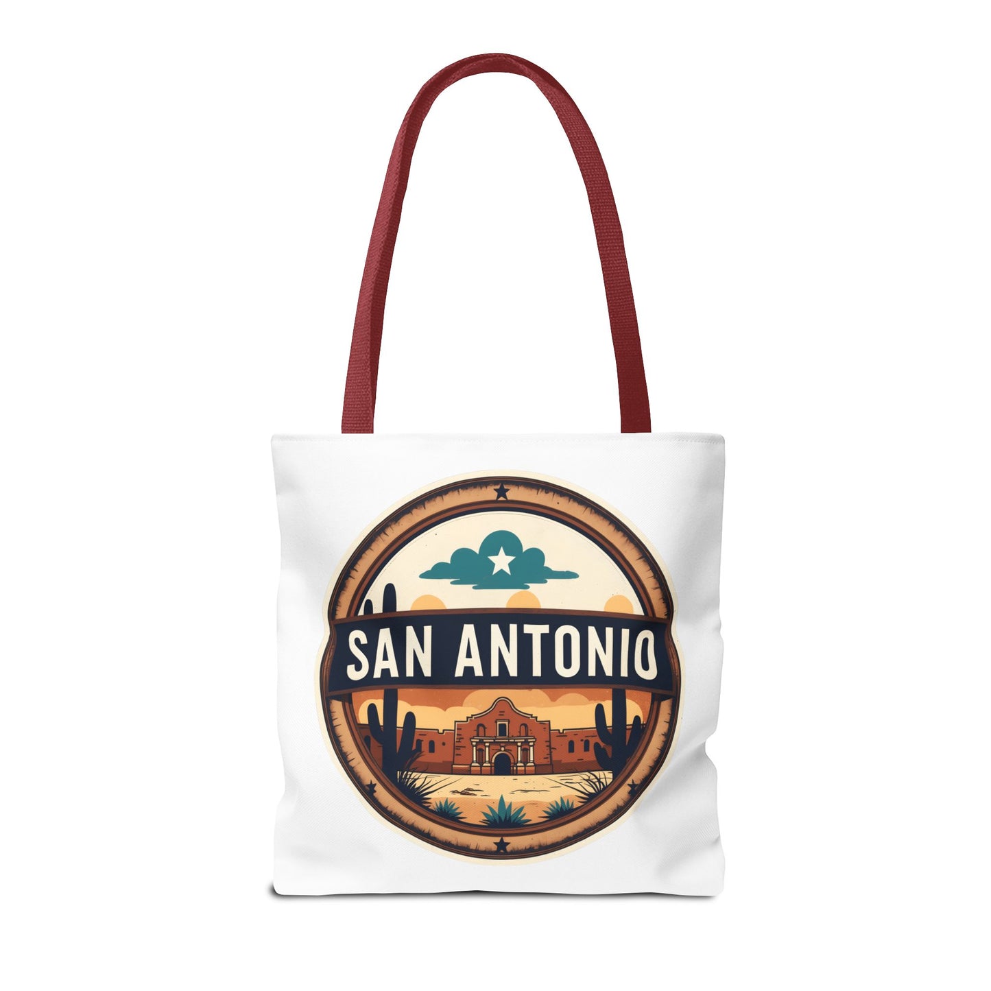 San Antonio Vintage Badge Tote Bag — Retro Texas Travel Market Tote