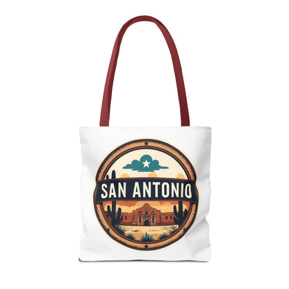 San Antonio Vintage Badge Tote Bag — Retro Texas Travel Market Tote