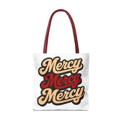 Mercy Mercy Mercy Retro Script Tote Bag — Vintage Typography Canvas Tote