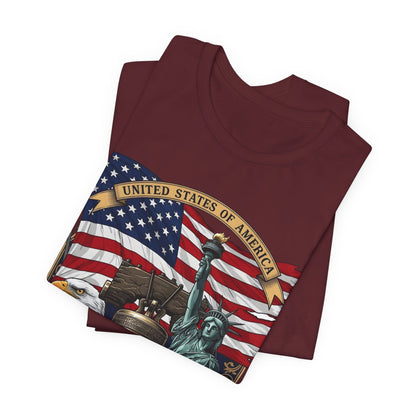 Patriotic 250th Anniversary T-Shirt - Liberty Bell, Bald Eagle & Statue of Liberty