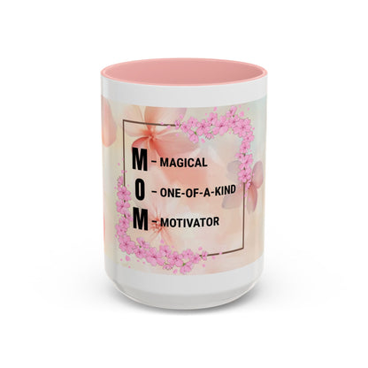 Mom Acronym Coffee Mug — "MOM: Magical • One-of-a-Kind • Motivator" Floral Accent