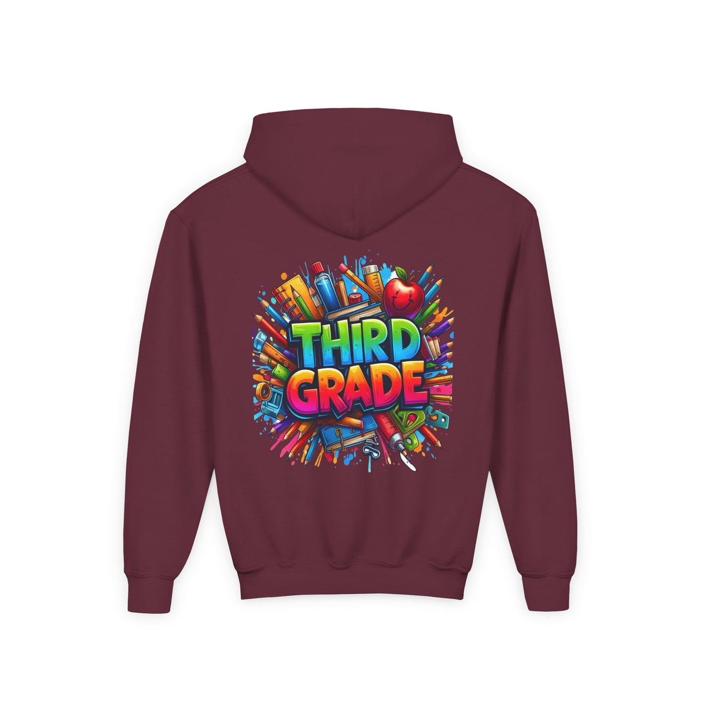 Third Grade Kids Hoodie — Colorful School Supplies Back-to-School Sweatshirt