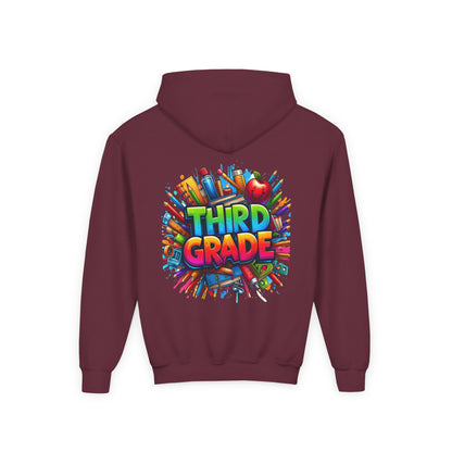 Third Grade Kids Hoodie — Colorful School Supplies Back-to-School Sweatshirt