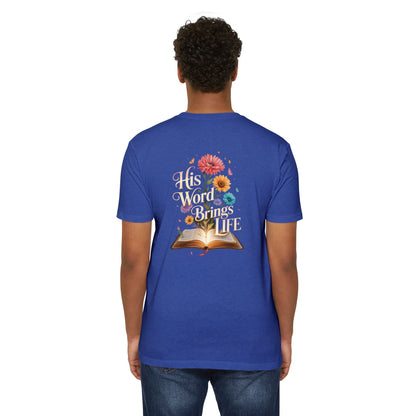 Christian T-Shirt — "His Word Brings Life" Floral Bible Tee