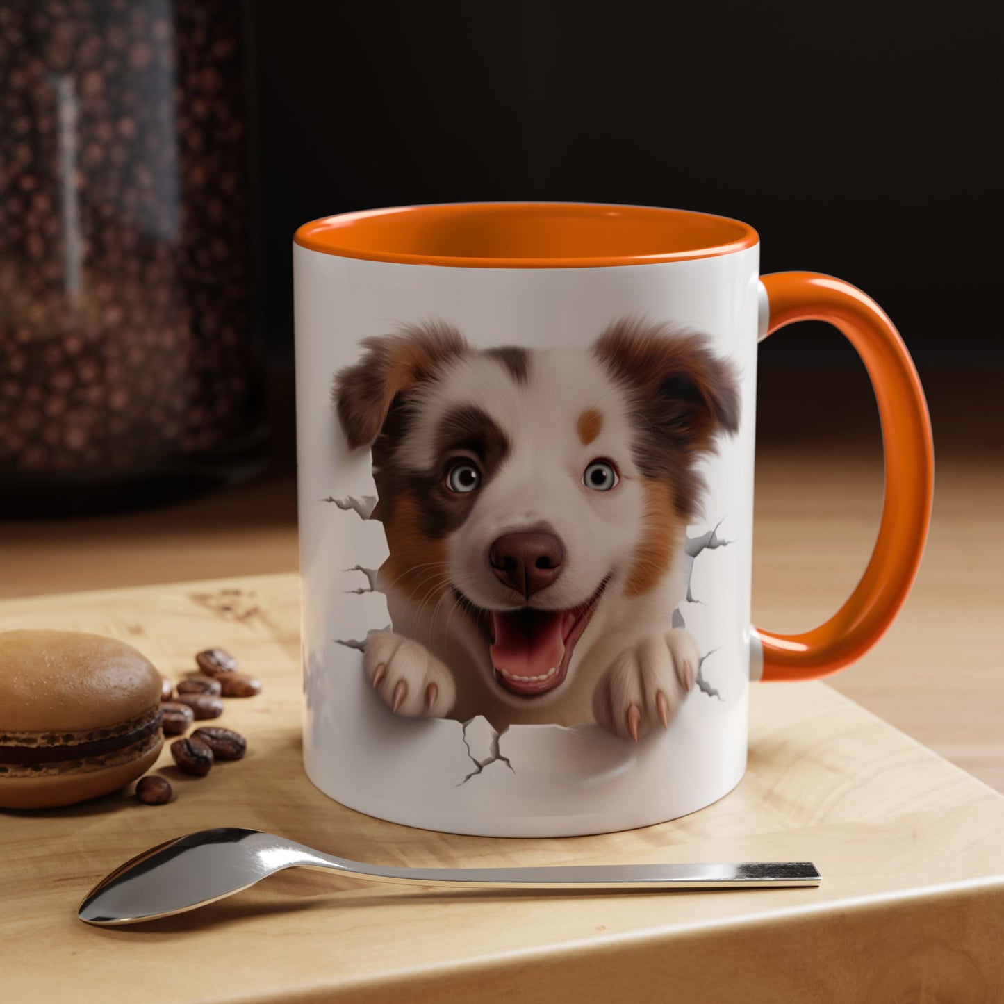 Australian Shepherd Peeking Coffee Mug — Cute Puppy Accent Mug (11/15oz)