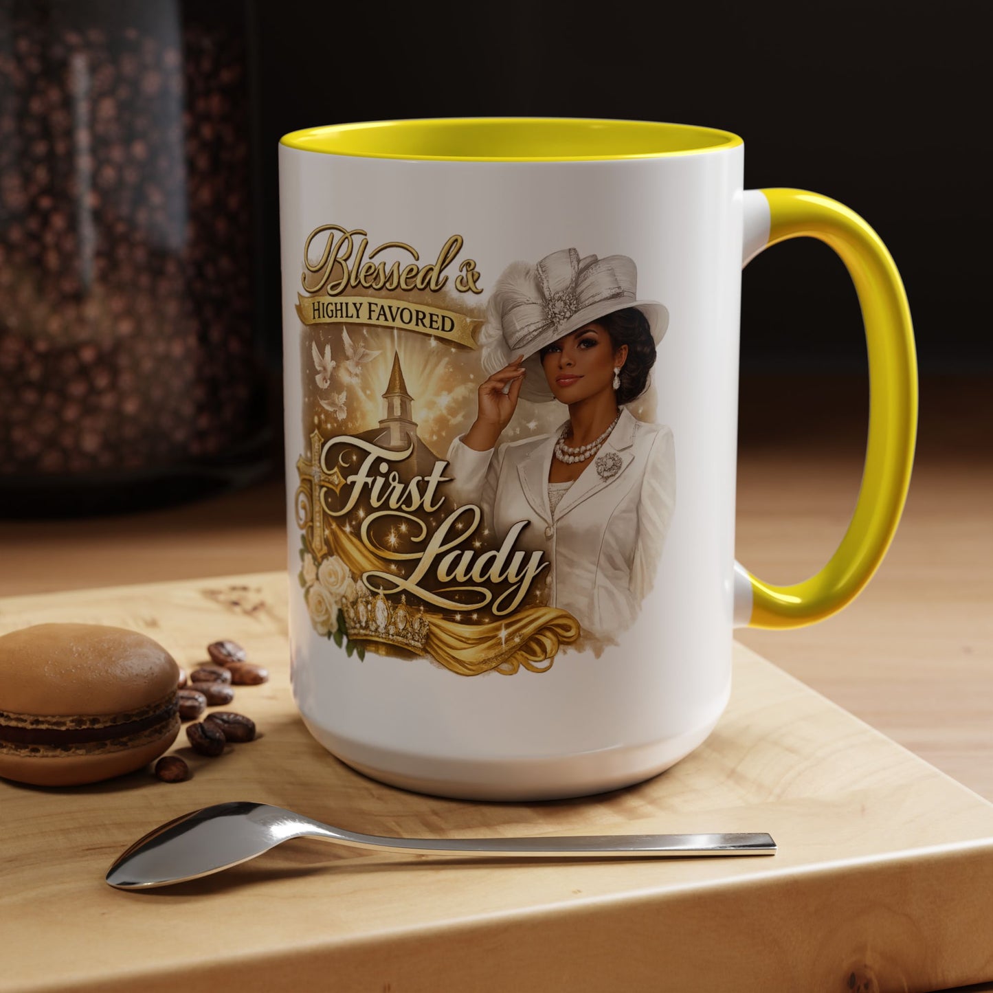 First Lady Inspirational Coffee Mug — "Blessed & Highly Favored" Accent Ceramic Mug