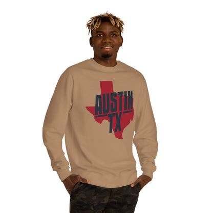 Austin TX Sweatshirt — Red Texas State Graphic Crewneck