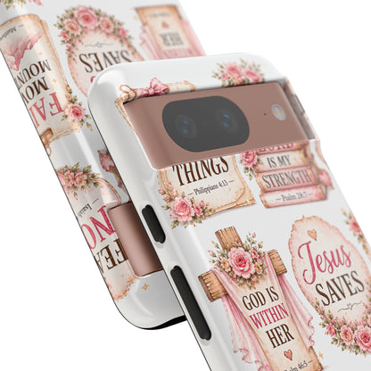 Faith Phone Case — 'Jesus Saves' Floral Christian Scripture iPhone Case