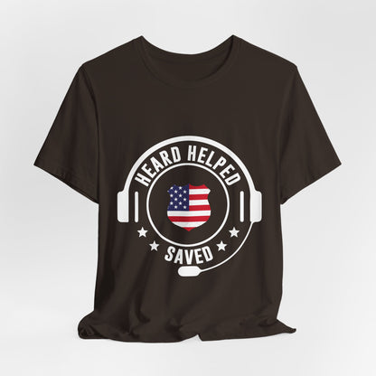 Headset Logo T-Shirt — "Heard Helped Saved" American Flag Design