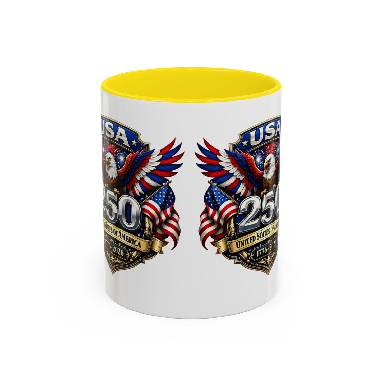 USA 250th Anniversary Accent Coffee Mug – Patriotic Eagle & Flag 1776–2026