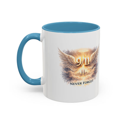 9/11 Never Forget Accent Coffee Mug — Memorial Tribute Ceramic Mug