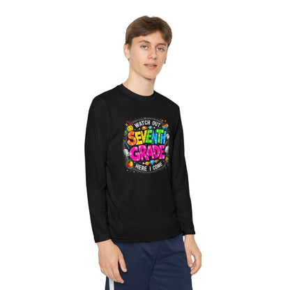 Seventh Grade Kids Long Sleeve Tee — "Watch Out… Here I Come" Back-to-School Shirt