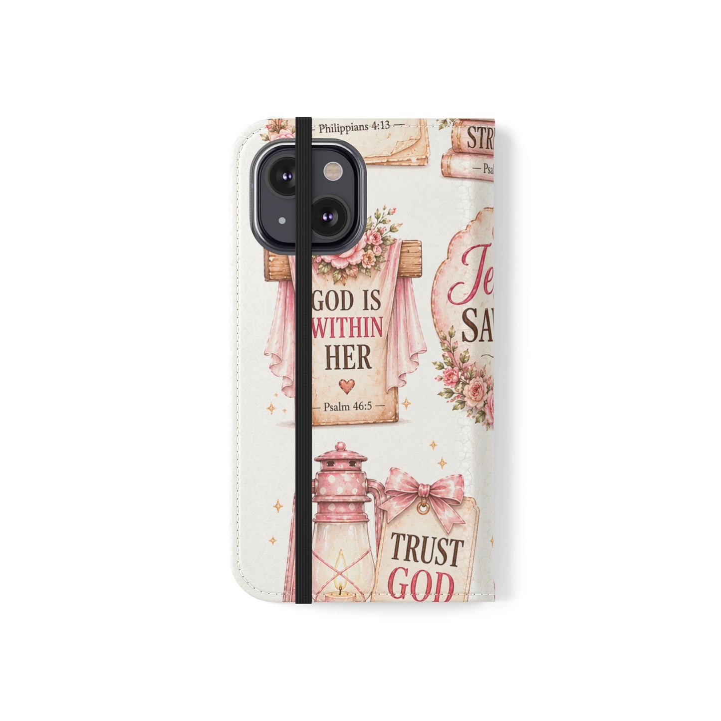 Christian Floral Phone Flip Case — "Jesus Saves" & Inspirational Scripture Wallet Cover