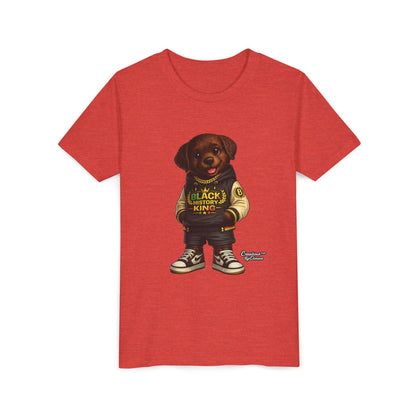 Youth Tee — 'Black History King' Puppy Graphic Shirt