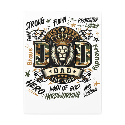 Dad The King Stretched Canvas Wall Art — 'Best Ever Dad' Lion Crown Father’s Day Gift