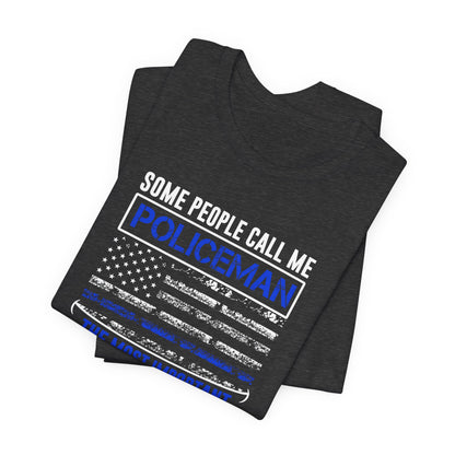Policeman Daddy & Husband T-Shirt — Thin Blue Line American Flag Tee for Fathers