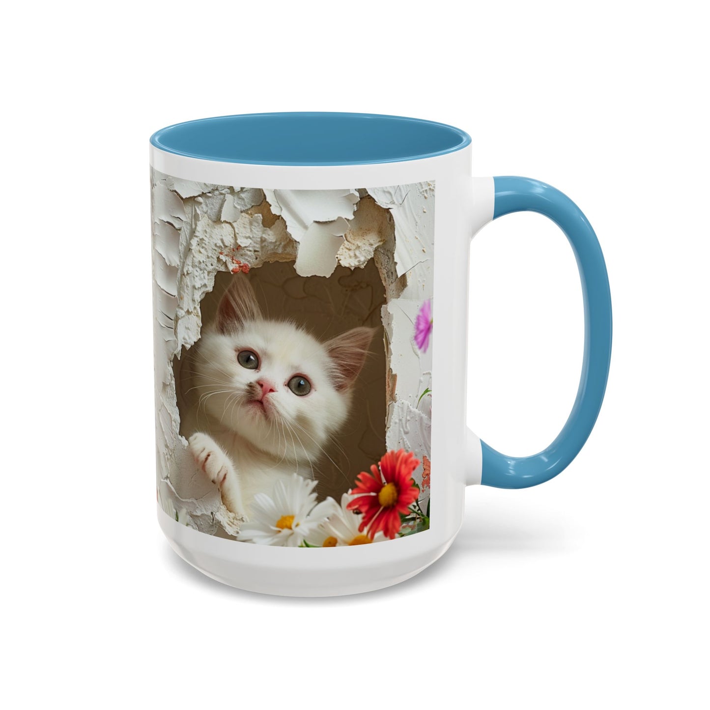 Peek-A-Boo Kitten Accent Coffee Mug — Cute Cat Floral Design (11/15oz)