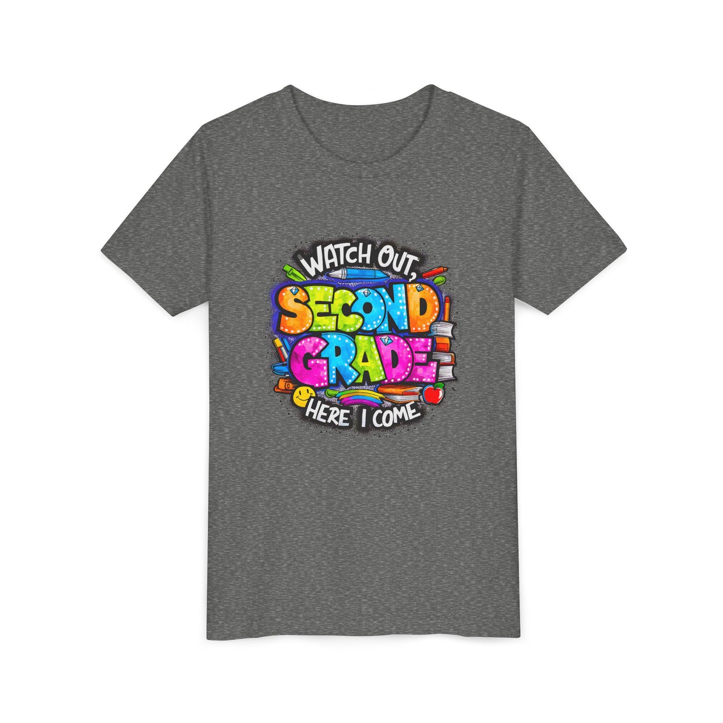 Second Grade Kids Tee - "Watch Out Second Grade Here I Come" Colorful Back-to-School Shirt