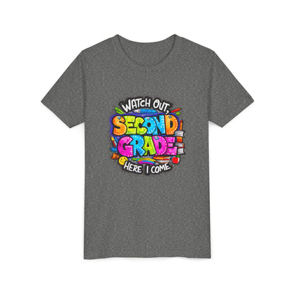 Second Grade Kids Tee - "Watch Out Second Grade Here I Come" Colorful Back-to-School Shirt