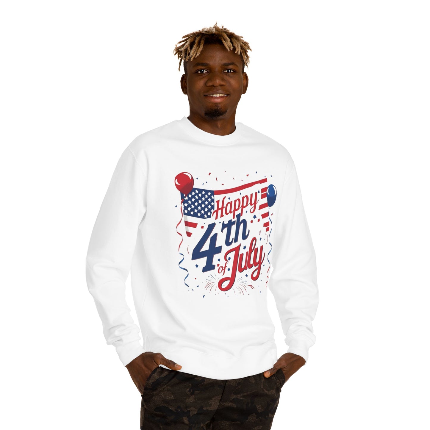 Happy 4th of July Crewneck Sweatshirt — Patriotic American Flag Design