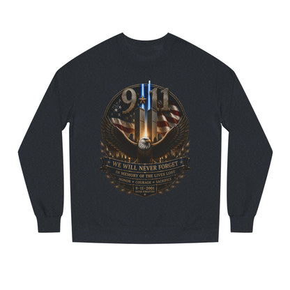 9/11 Memorial Sweatshirt — We Will Never Forget Tribute Crewneck