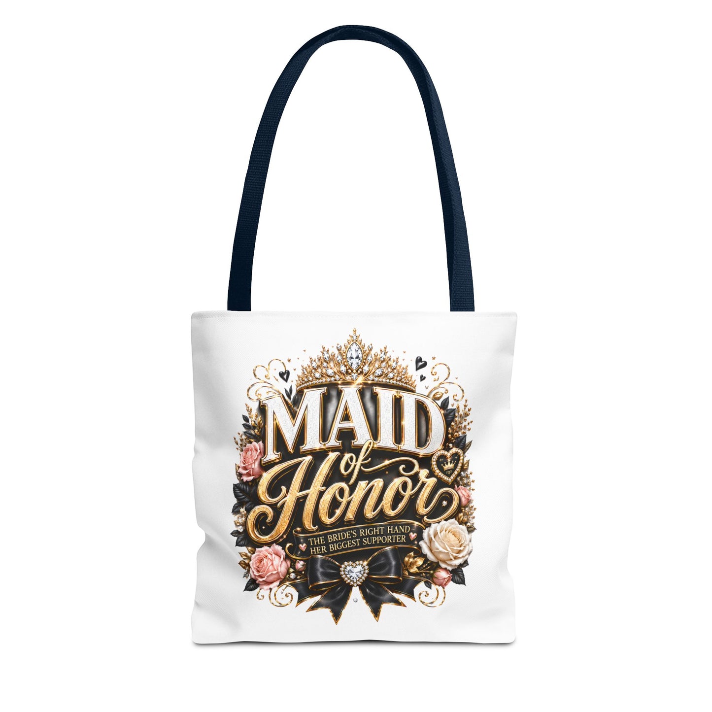 Maid of Honor Tote Bag — Elegant Bridal Party Gift with Gold Crown Floral Design