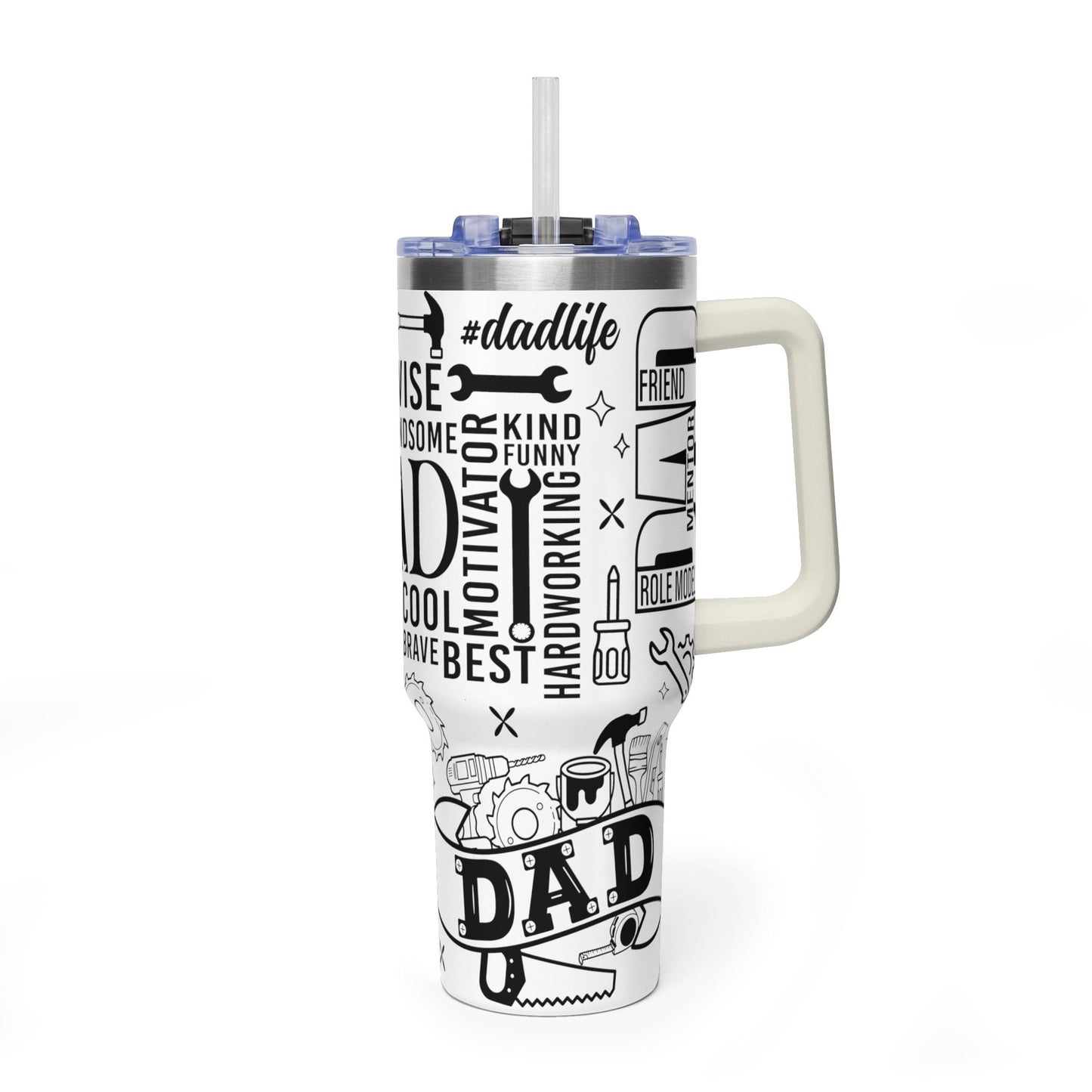 Dad Tribute 40oz Vacuum Tumbler — Inspirational Words & Tools Design