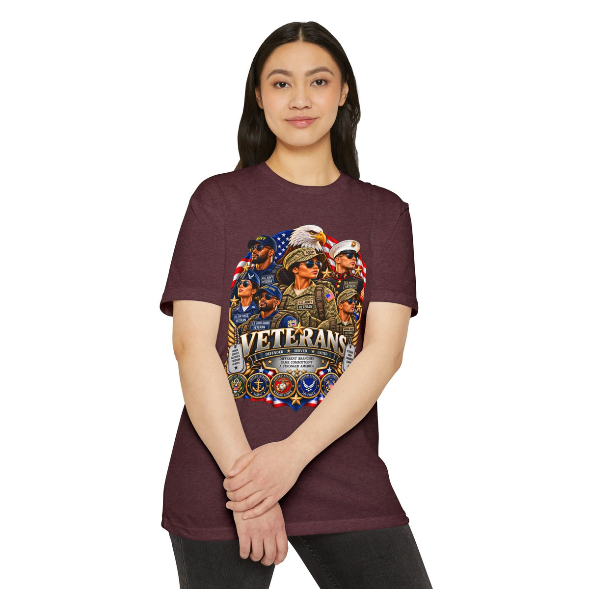 Veterans Tribute T-Shirt – Patriotic Eagle & Service Emblems