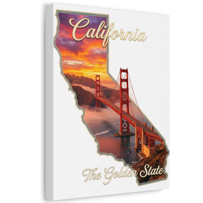 California Golden State Canvas Wall Art — Golden Gate Bridge Sunset