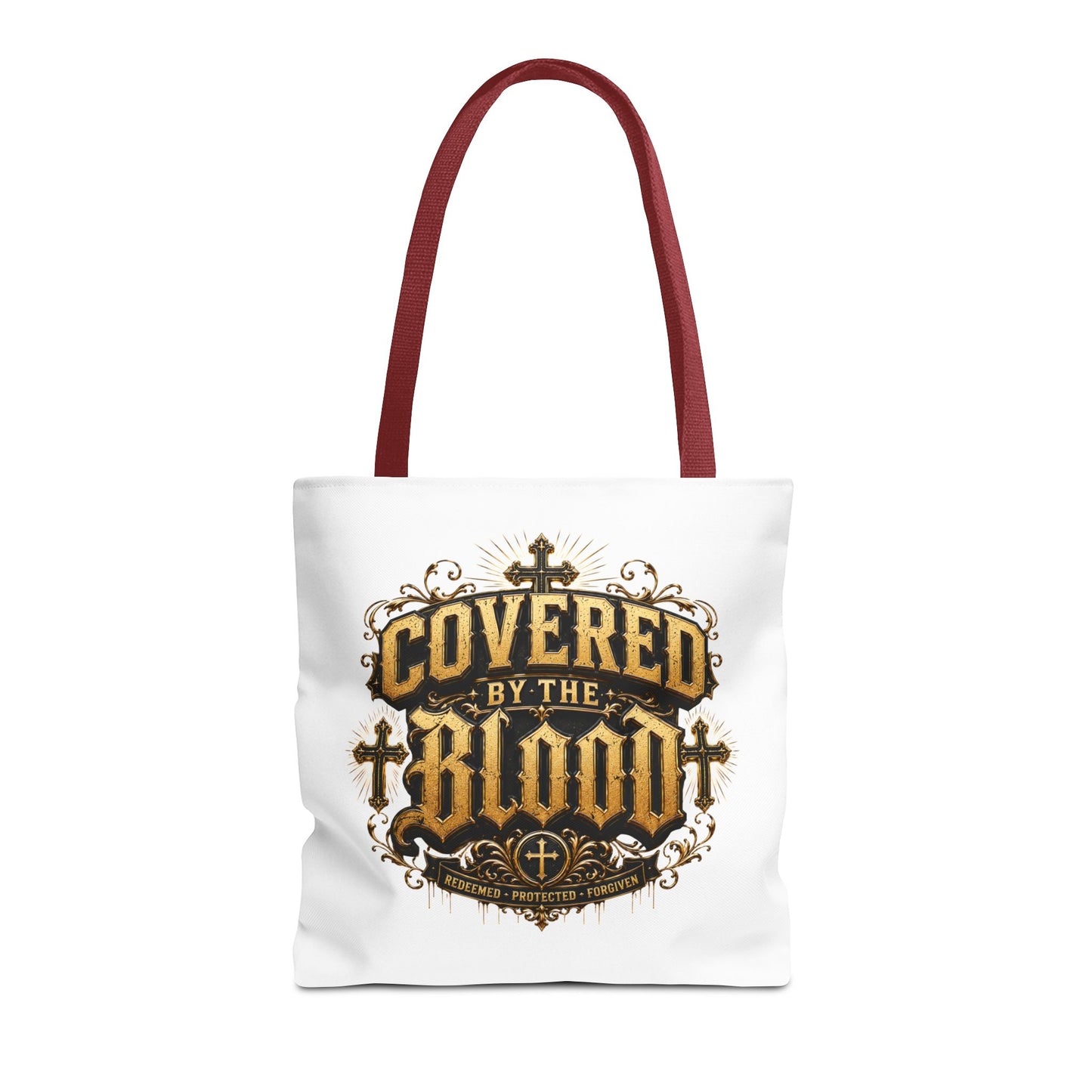 Covered by the Blood Tote Bag — Christian Cross Faith Canvas Tote