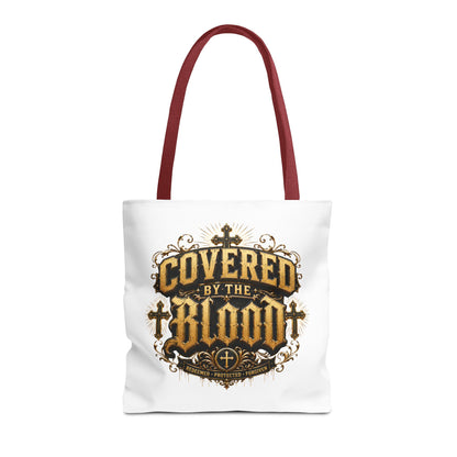 Covered by the Blood Tote Bag — Christian Cross Faith Canvas Tote