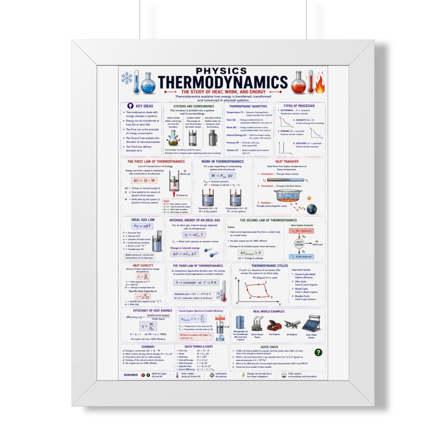 Thermodynamics Poster (Framed) — Physics Study Guide Wall Art