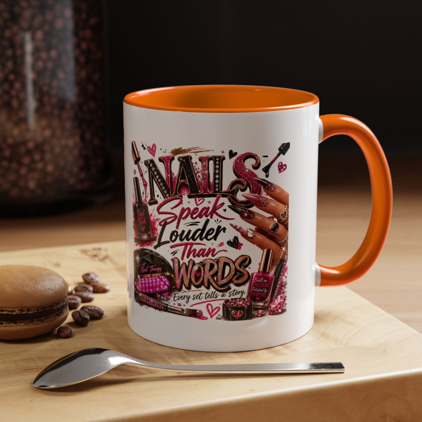 Nails Speak Louder Than Words Accent Coffee Mug — Pink Manicure Beauty Gift (11/15oz)