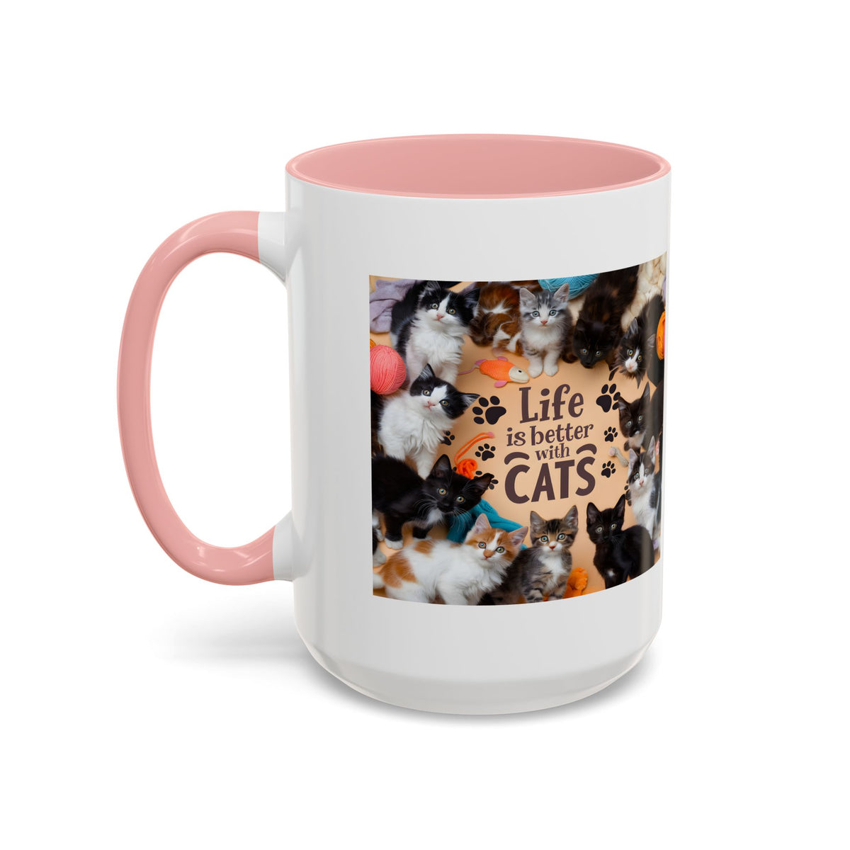Cat Lover Accent Coffee Mug — “Life Is Better With Cats” 11/15oz