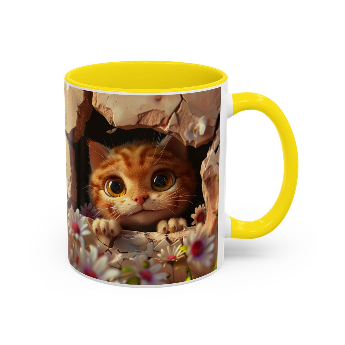 Cute Peekaboo Kitten Accent Coffee Mug — 11/15oz Floral Cat Gift