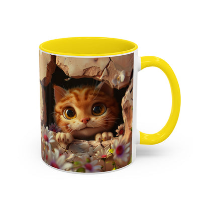 Cute Peekaboo Kitten Accent Coffee Mug — 11/15oz Floral Cat Gift