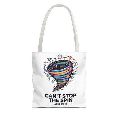Tote Bag — “Can’t Stop The Spin” ADHD Mind Colorful Tornado Tote