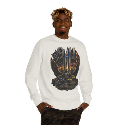 9/11 We Will Never Forget Crewneck Sweatshirt – Memorial Tribute