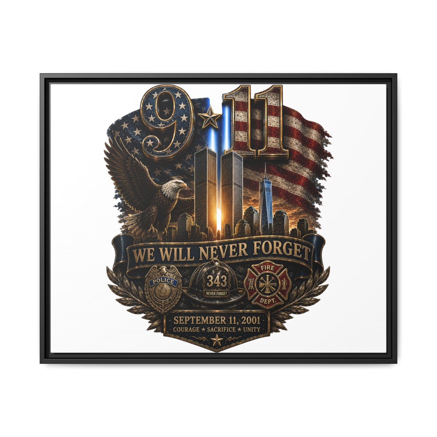 9/11 We Will Never Forget Framed Matte Canvas