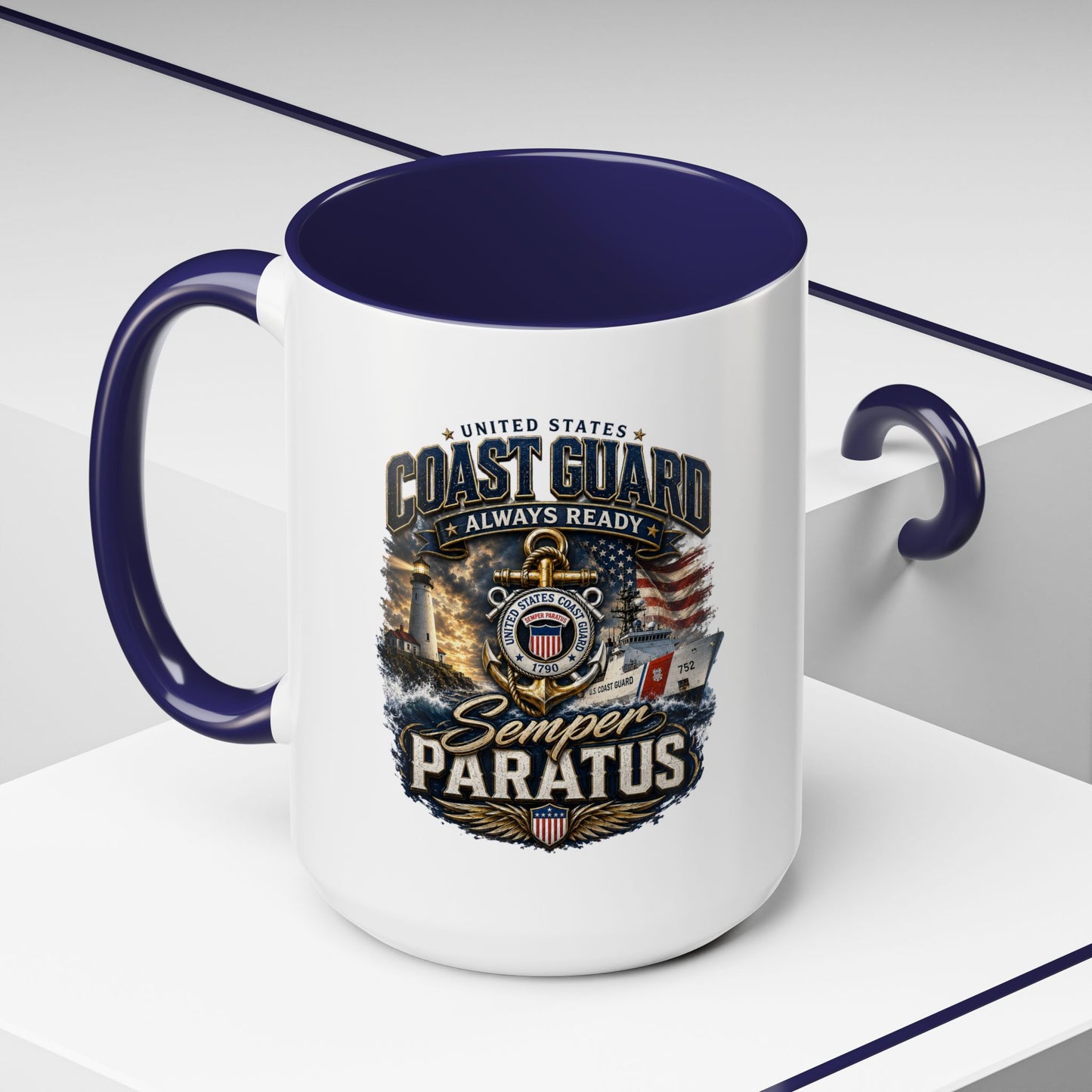 Coast Guard Semper Paratus Accent Coffee Mug – Patriotic Military Gift (11/15oz)