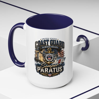 Coast Guard Semper Paratus Accent Coffee Mug – Patriotic Military Gift (11/15oz)