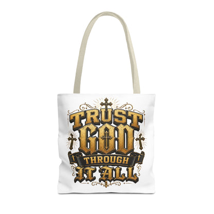 Religious Tote Bag — “Trust God Through It All” Inspirational Scripture Tote