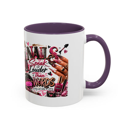 Nails Speak Louder Than Words Accent Coffee Mug — Pink Manicure Beauty Gift (11/15oz)