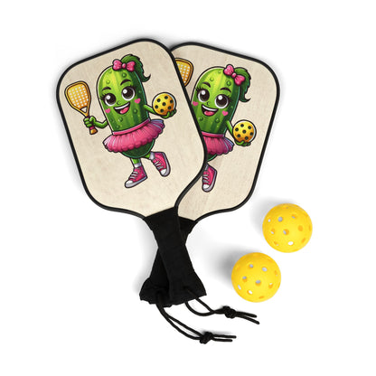 Pickleball Paddle Set — Cute Cactus Player Design (2-Pack with Balls)