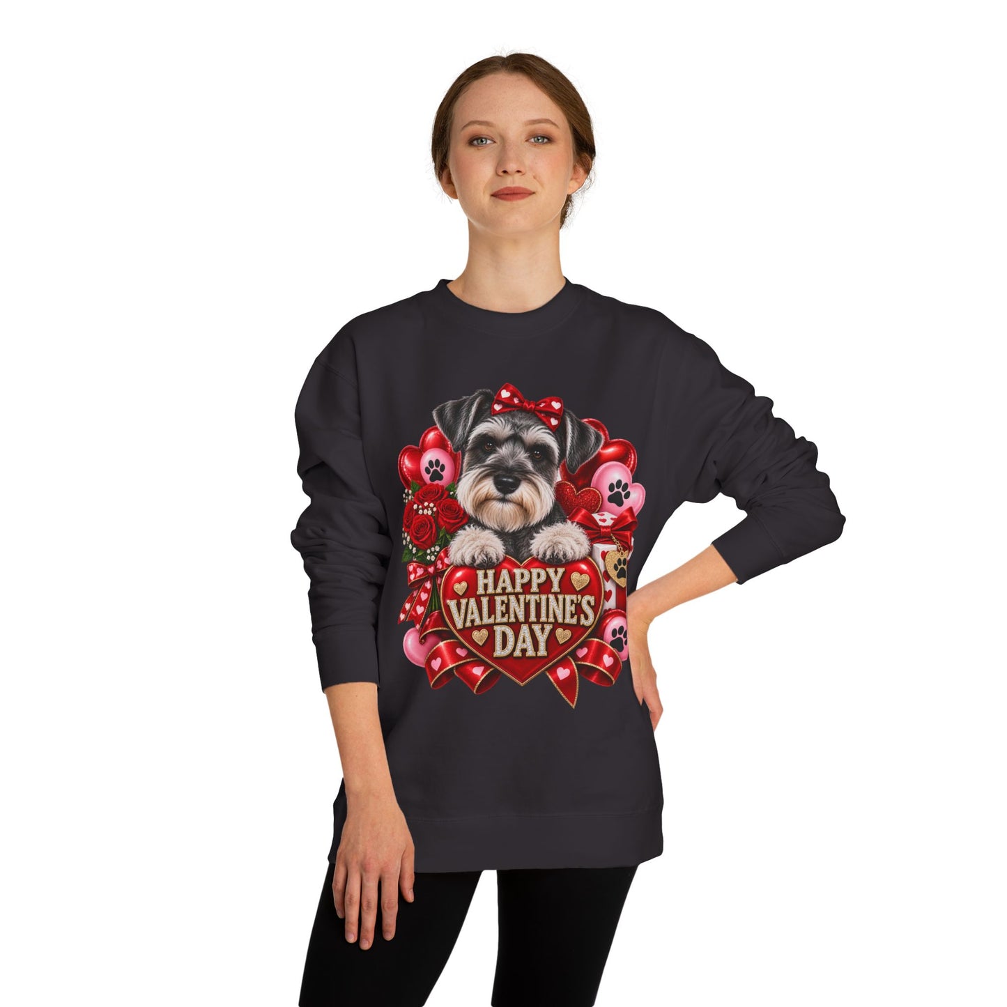 Valentine's Day Dog Sweatshirt — Cute Schnauzer "Happy Valentine's Day" Crewneck