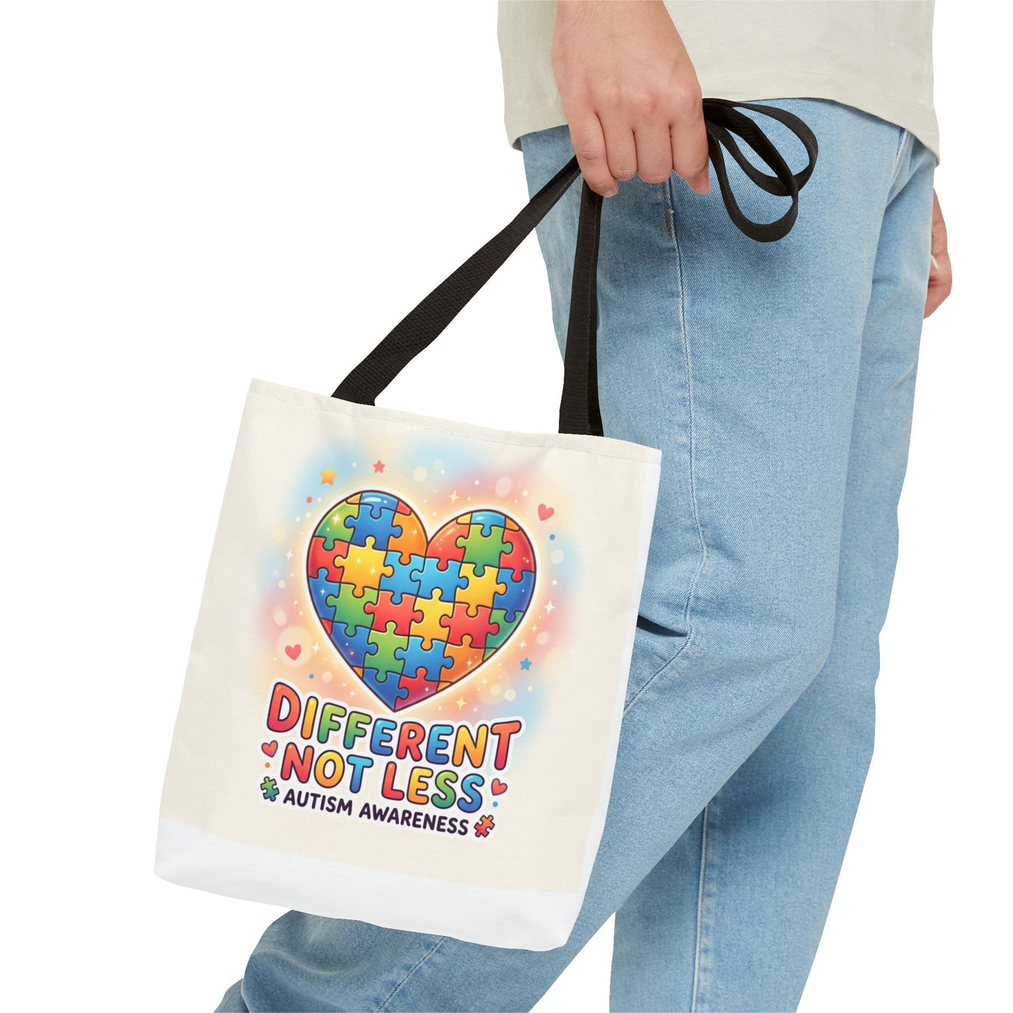 Autism Awareness Tote Bag — "Different Not Less" Puzzle Heart Design