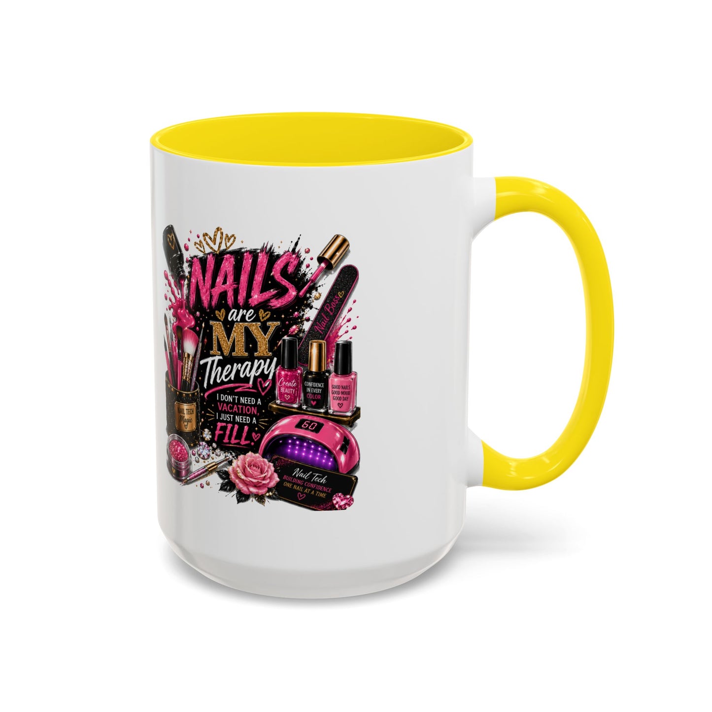 Coffee Mug — "Nails Are My Therapy" Pink Nail Tech Gift