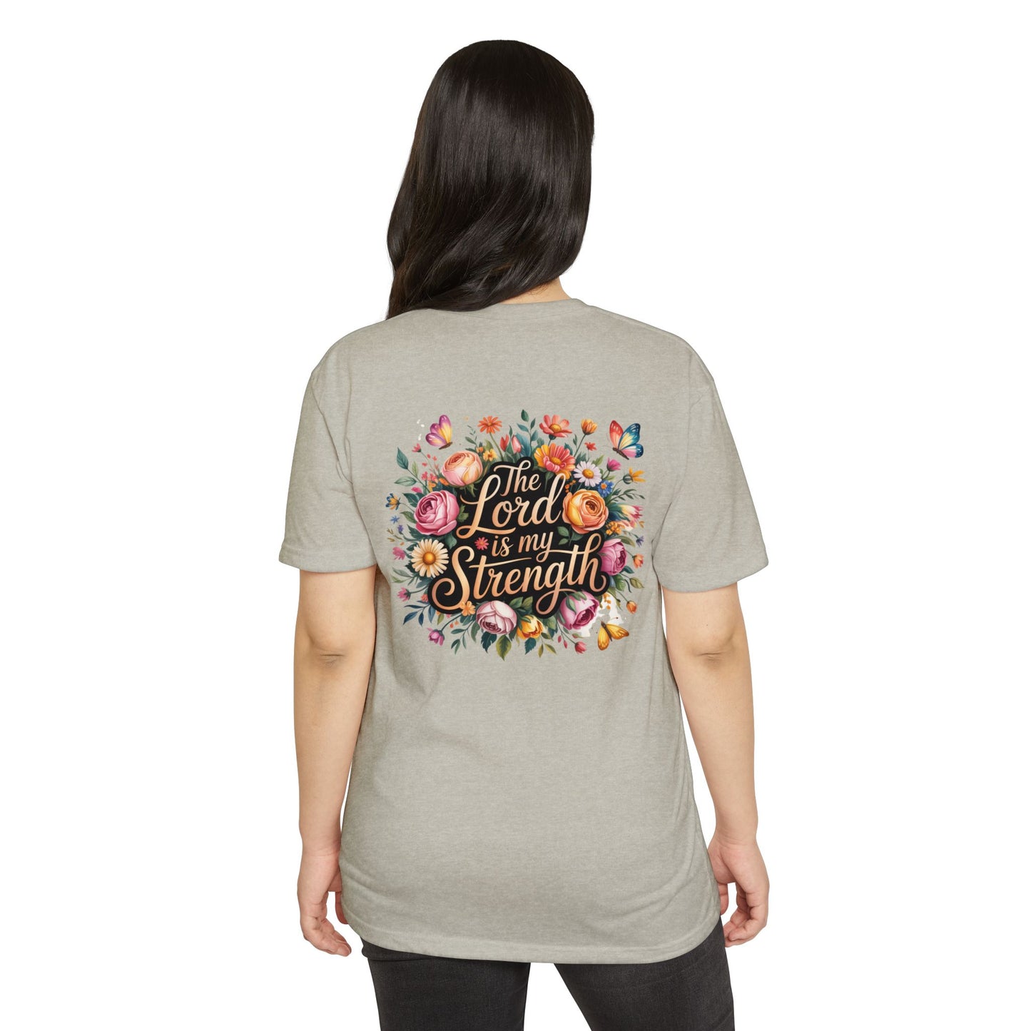 Christian T-Shirt — "The Lord Is My Strength" Floral Faith Tee